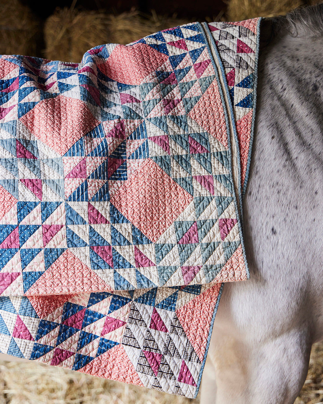 Pink and Indigo Ocean Wave Quilt, circa 1890-1910