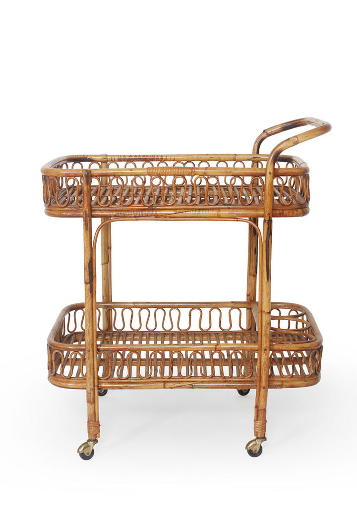 Mid-Century Rattan Bar Cart