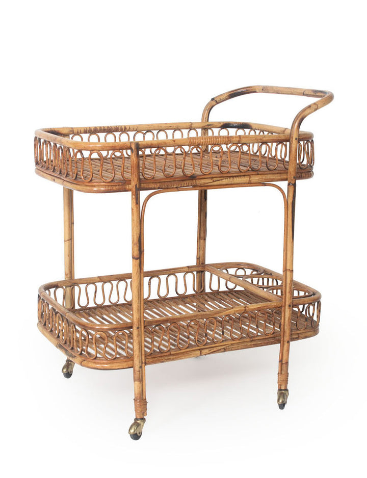 Mid-Century Rattan Bar Cart
