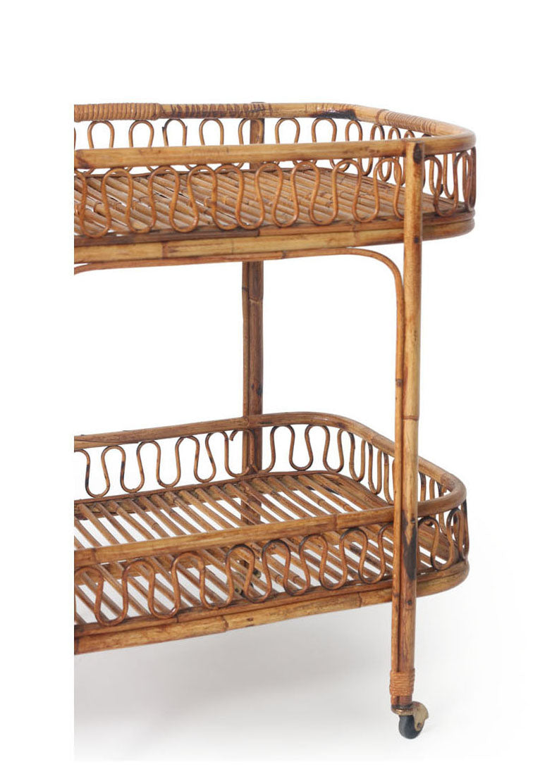 Mid-Century Rattan Bar Cart