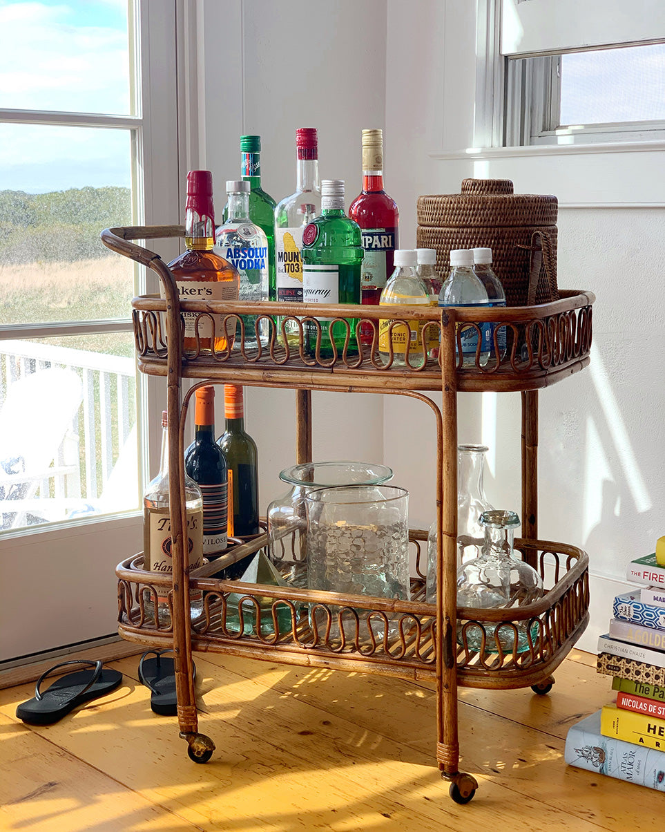 Mid-Century Rattan Bar Cart