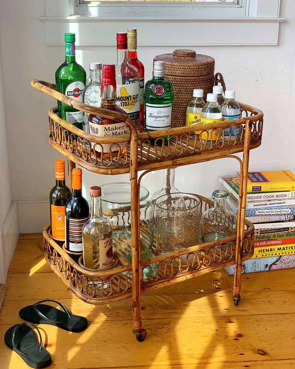 Mid-Century Rattan Bar Cart