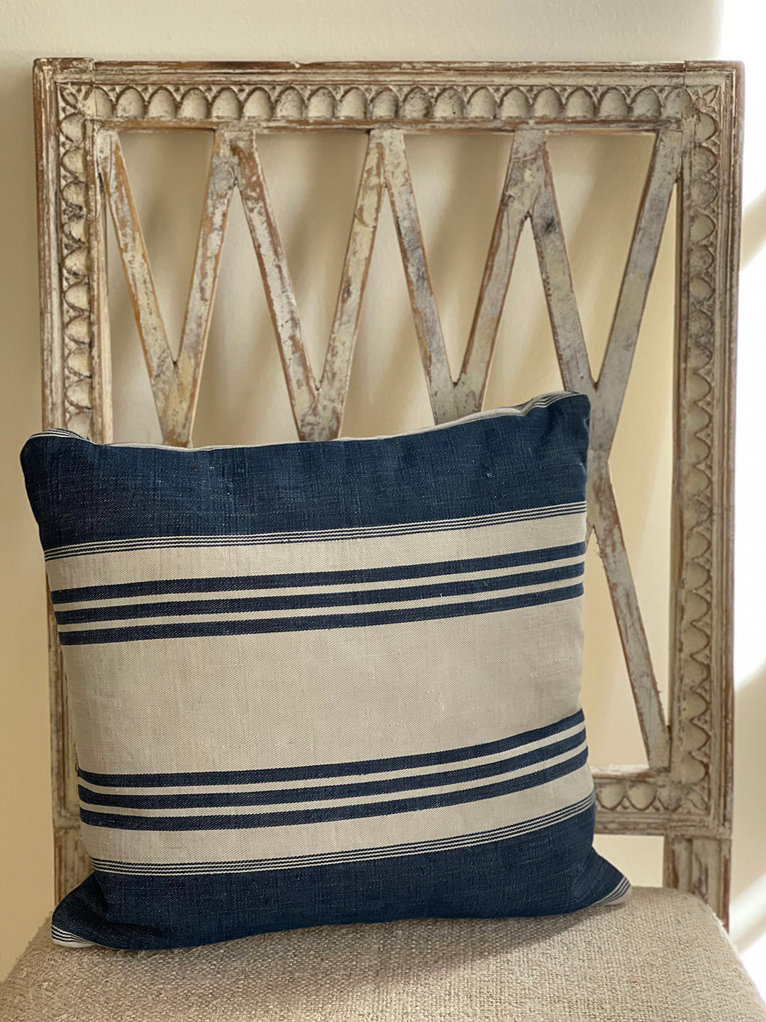 Vintage French Ticking Stripe Pillow 1