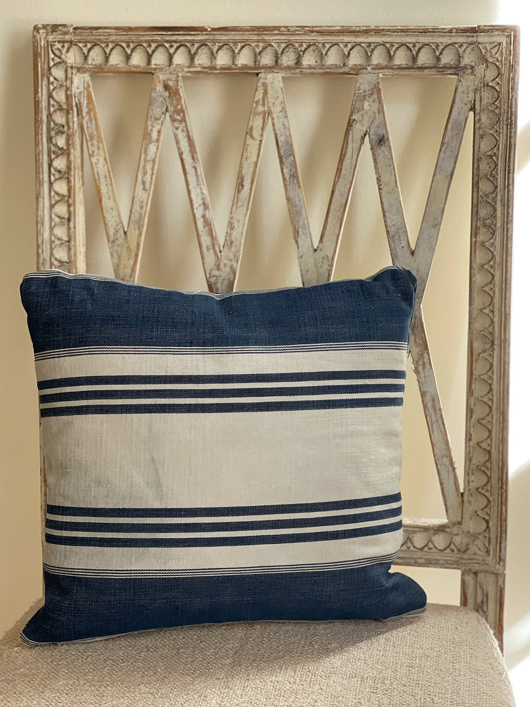 Vintage French Ticking Stripe Pillow 1