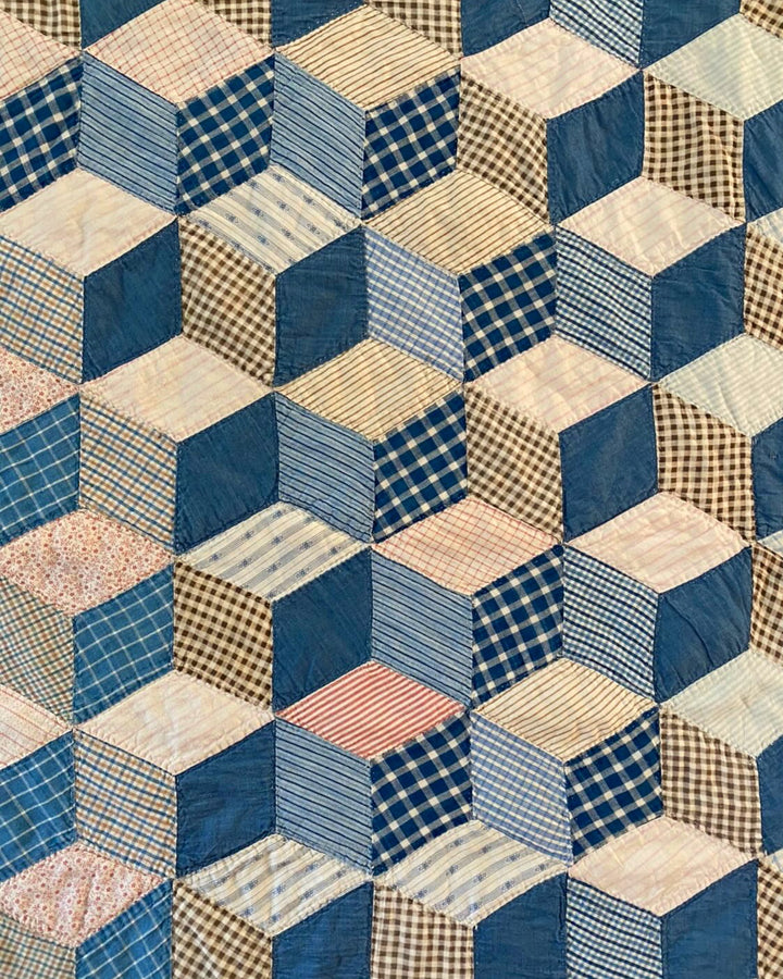 Antique Tumbling Block Quilt, Circa 1900